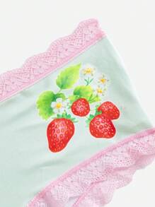 Strawberry Shortcake | ROMWE 3 件套女士草莓卡通图案蕾丝边蝴蝶结装饰内裤套装 - 彩色 - 查看 5