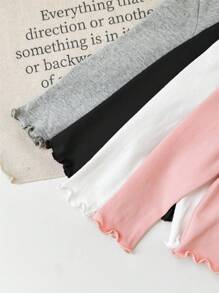 SHEIN 4 件套女婴纯色弹力针织荷叶边下摆内衣，秋冬款 - 彩色 - 查看 6