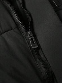 Manfinity Homme Plus Size Men's Solid Color Zip Front Casual Loose Hooded Padded Coat, Winter Work Bubble Coat Black Winter Coat, For Friends, Husband, Boyfriend Gifts, Men Winter Jacket, Men Outerwear, Mens Outerwear Coords