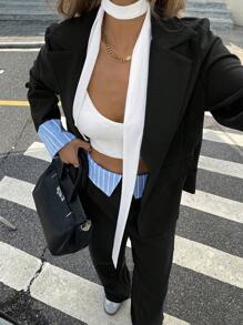 Serisse 女士秋冬条纹西装外套和裤子两件套 - 黑色 - 查看 4