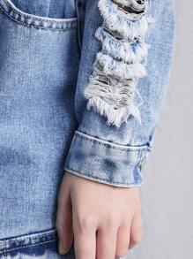 Ensemble veste en jean délavé bleu déchiré + pantalon en jean pour filles
