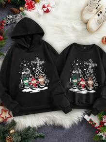 Manfinity Homme Fashion Casual Christmas Funny Element Couples Slim Fit Regular Shoulder Hoodie Sweatshirt, Thermal Lined - Black - View 1