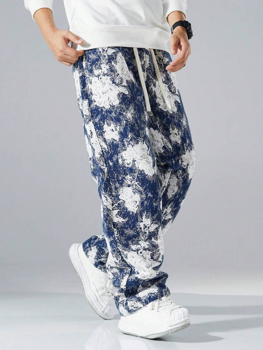 Manfinity LEGND Quần ống rộng in họa tiết nhuộm loang cho nam cạp chun rút dây - Nhiều màu - Xem 1