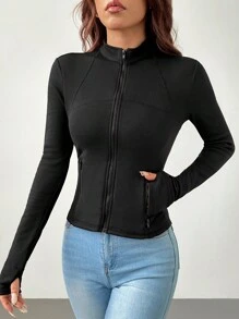 SHEIN ICON Chaqueta de protección solar de punto negra para mujer, blusa casual de manga larga con cierre delantero liso para mujer, traje de mujer para el Día de Acción de Gracias, sudadera para mujer - Negro - Ver 7