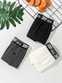 3pcs Solid Color Men's Pants With Letter Woven Waistband - Multicolor - View 4