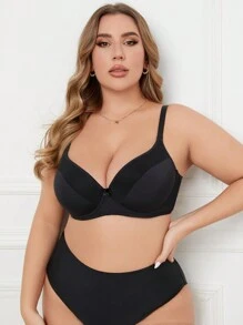 Áo ngực có gọng vá tối giản cỡ lớn - màu đen - Xem 4