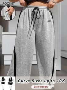 SHEIN CURVE+ 大码女式运动拼布灰色运动裤