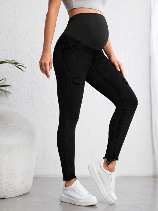 SHEIN Maternity Solid Color Skinny Casual Jeans