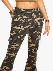 ROMWE J-Fashion Y2K Harajuku Style Cargo Pocket Low Rise Camo Women Jeans - Brown - View 5
