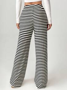 SHEIN Tall Quần sọc thắt nơ phía trước cho nữ - màu đen - Xem 2