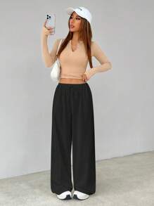 SHEIN Tall Soft White Knitted Home Baggy Pants, Loose Pants