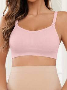 Moonlight&Mama Pregnant Women Solid Ribbed Seamless Nursing Bra - Pink - View 4