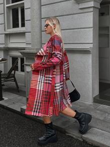 Chiquease Veste à col cascade à blocs de couleurs et à carreaux pour femme, automne - Multicolore - Voir 4