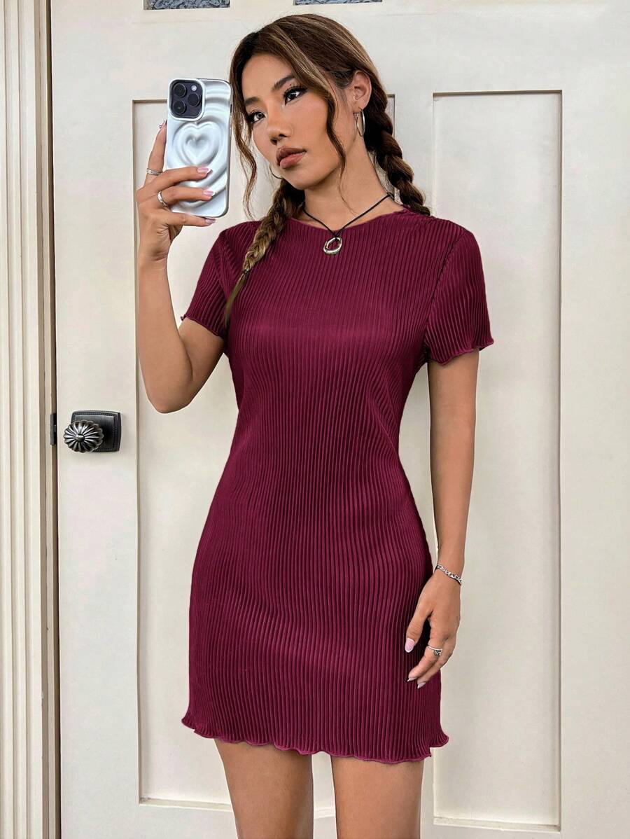 SHEIN EZwear Vestido verde esmeralda de verano con recorte de lechuga - Burdeos - Ver 1