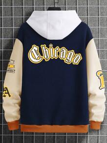 Manfinity Campus Court Men 1pc Slogan Graphic Colourblock Drop Shoulder Varsity Jacket - Navy Blue - View 2