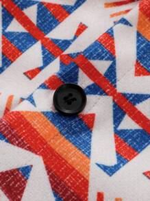 Manfinity Homme 男士几何印花长袖休闲单排扣秋季夹克，男士夹克，秋冬男装，冬季男士夹克 - 彩色 - 查看 7