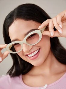 SHEIN MOD 1 件女士可爱全框时尚眼镜，适合度假 - 白色 - 查看 6