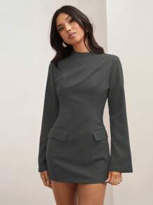COSMINA Vestido corto de manga campana elegante de unicolor para mujer, otoño