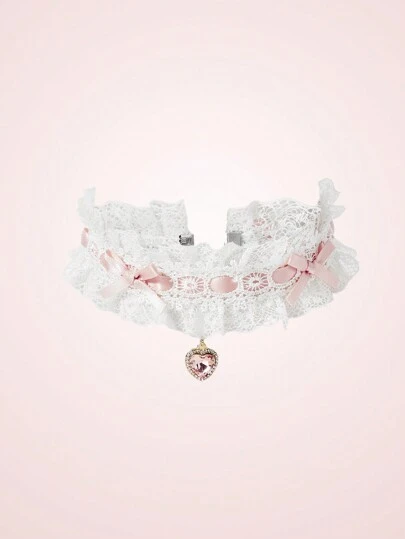 SHEIN MOD 女士时尚蕾丝领带蝴蝶结装饰情人节礼物