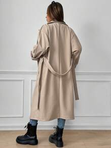 Chiquease Women's Casual Loose Oversized Shoulder Epaulette Long Sleeve Button Cuff Long Coat - Khaki - View 2