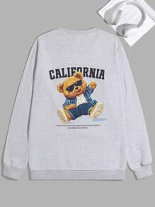 RueChic Men Letter And Bear Printed Crew Neck Regular Sweatshirt - Grey - View 1