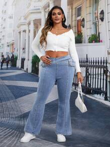 SHEIN Essnce Plus Size Easy-Fit Flare Leg Jeans With Belt Loop Design, Casual Daily Wear