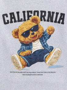 RueChic Men Letter And Bear Printed Crew Neck Regular Sweatshirt - Grey - View 3