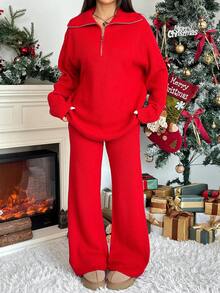 Muchica Bộ 2 áo len cổ khoét nửa màu đỏ thời trang lễ hội thu đông dành cho nữ - Màu Đỏ Sâu - Xem 6