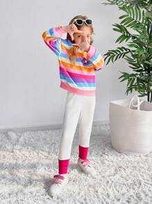 Bộ 2 chiếc áo nỉ cổ tròn có thể đảo ngược cho bé gái & bé gái & quần nỉ, trang phục thường ngày mùa thu/đông - Nhiều màu - Xem 4