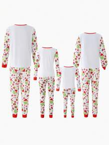 Tween Girl Christmas Pajamas, Holiday Party Family Matching Sleepwear, Monster Siblings Design, Long Sleeve Top & Pants 2pcs Set, Cozy Fabric, Warm & Comfortable, Family Reunion Photo Shoot, Christmas Decorations - Red - View 3