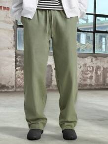 Manfinity VCAY Pantalones informales rectos y holgados tejidos para hombre