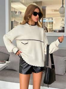 EURMUSE Pocket Colorblock Black And White Sweater - Apricot - View 3
