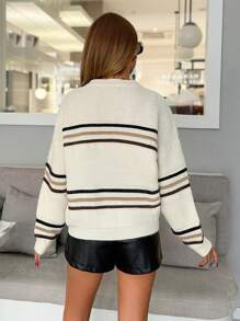 SHEIN Damski sweter w paski z okrągłym dekoltem i długimi rękawami, swobodny, jesień i zima