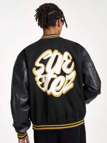 Manfinity VCAY Men's Loose Woven Long Sleeve Jacket, For Fall Winter - Black - View 3