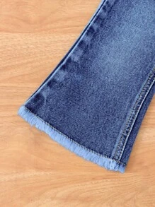 Baby Girl Distressed Individuality Frayed Lovely Wind Denim Set - Dark Wash - View 5