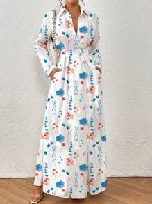 SHEIN Clasi Đầm dài họa tiết hoa giản dị cho nữ, mùa thu - Nhiều màu - Xem 5