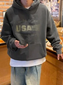 DAZY Letter Print Thicken Hoodie Sweatshirt For Men, Autumn - Grey - View 6