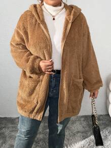 SHEIN CURVE+ Autumn And Winter Warm Plush Hoodie Cute Bear Ears Large Plush Jacket Coat Christmas Fall