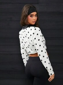 SHEIN SXY Elegant Sexy Dotted Patchwork Suit Jacket For Women - Black and White - View 2