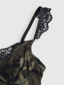 Sweetness Damska bluzka z koronką Gyaru Street Camo Print Contrast Camisole Top, Lato