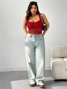 CovetEZ Áo ba lỗ ren đỏ cổ điển cỡ lớn - Đỏ - Xem 3