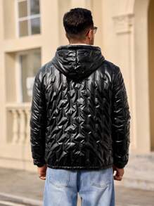 Manfinity VCAY 1pc Men's Woven Slim Fit Raglan Hood Zip Front Padded Coat - Black - View 4