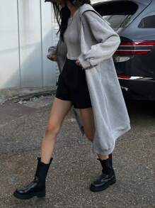 DAZY 女士羊毛连帽中长款卫衣，秋季拉链卫衣 - 灰色 - 查看 4