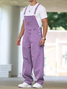 Manfinity Hypemode Men's Casual Diagonal Pocket Denim Bib Overalls, Suitable For Summer, Spring And Autumn