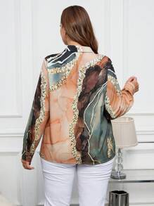 SHEIN Clasi Große Größen Lässiges Hemd mit Marmorprint und Knopfleiste für den Herbst