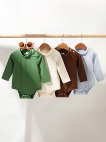 4件套新生男婴罗纹连体衣套装，舒适透气，适合日常穿着 - 彩色 - 查看 1