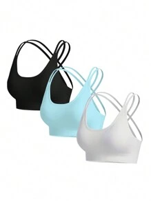 Easithlete Áo ngực thể thao màu trơn hở lưng co giãn cao không đường may - Nhiều màu - Xem 2