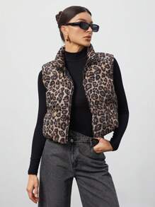 SHEIN Tall 秋冬装拉链黑色背心外套 - 黑色 - 查看 5