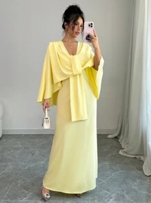 Chiquease 黄色大廓形蝙蝠褶连衣裙 - 黃色 - 查看 3