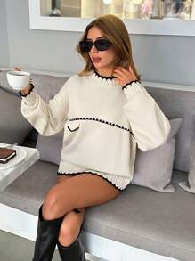 EURMUSE Pocket Colorblock Black And White Sweater - Apricot - View 6